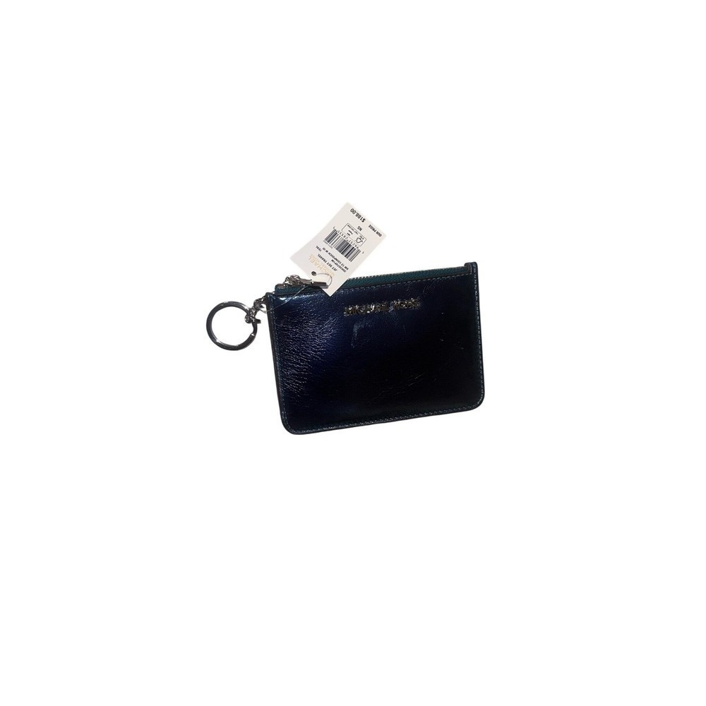 New with tags $188 Michael Kors Metallic Blue Leather Pouch Zipper Key Ring - Picture 3 of 15